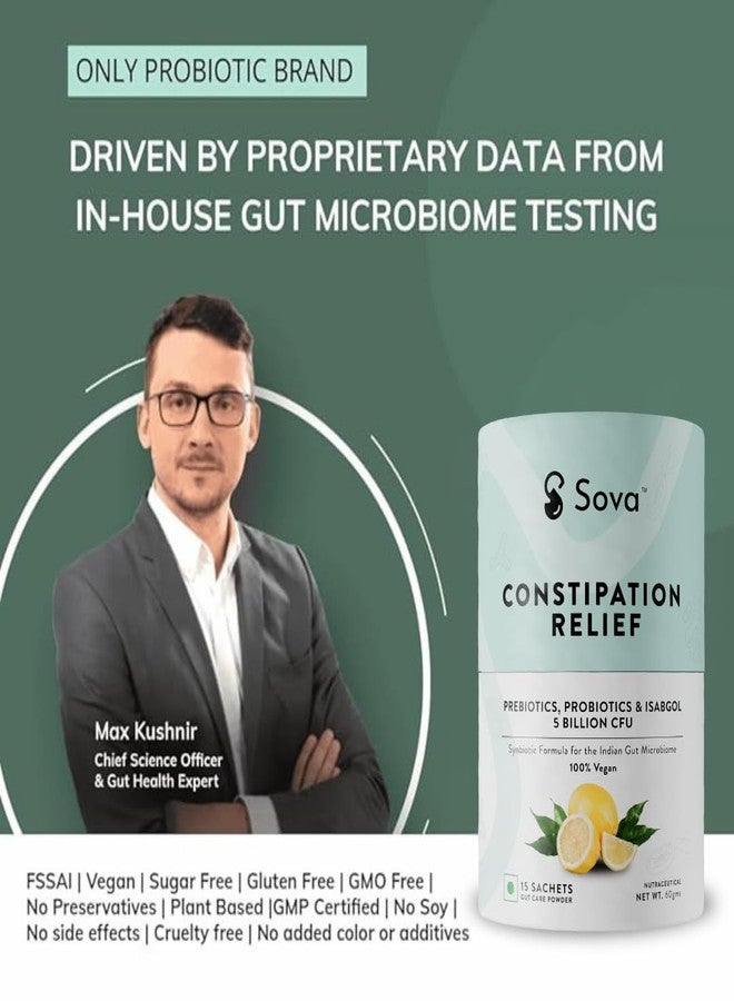SOVA Probiotics Supplements For Constipation Relief, Stool Softener & Regulate Bowel Motions With Psyllium Husk | 5 Billion Cfus | 15 Vegan Sachets - For Men And Women | One Swift Motion | Prebiotics, Probiotics & ISABGOL - Image 4