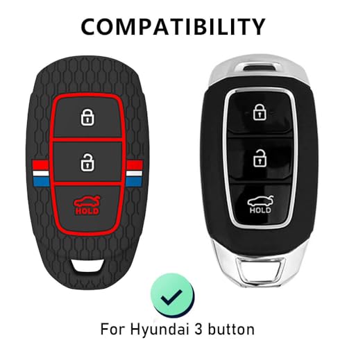 Keyzone® Striped Silicone Key Cover & Keychain Compatible for Hyundai i20, Kona, Verna 2018 Onwards 3 Button Smart Key (Black with Striped Black Keychain) - Image 3