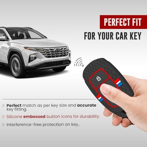 Keyzone® Striped Silicone Key Cover & Keychain Compatible for Hyundai i20, Kona, Verna 2018 Onwards 3 Button Smart Key (Black with Striped Black Keychain) - Image 2
