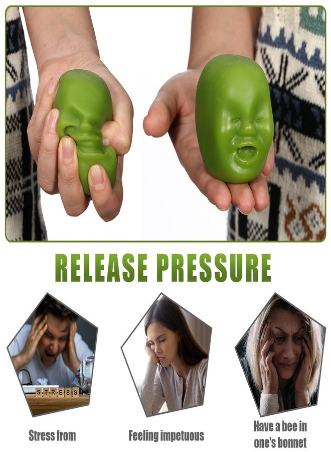 Poen 4 Pcs Human Face Stress Ball for Adults Funny Human Face Emotion Balls Fidget Sensory Toy Relief Toys Squeeze Ball Soft Stretchy Fidget Toys for Relieve(Green) - Image 2
