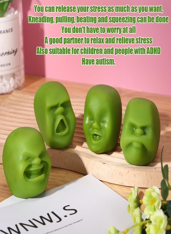 Poen 4 Pcs Human Face Stress Ball for Adults Funny Human Face Emotion Balls Fidget Sensory Toy Relief Toys Squeeze Ball Soft Stretchy Fidget Toys for Relieve(Green) - Image 4