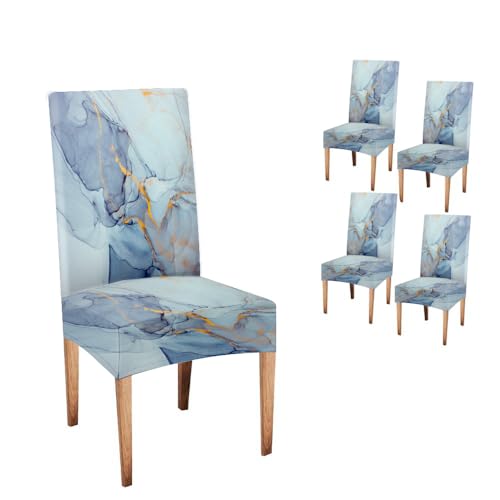 CAPSCEOLL Marble Blue Abstract Printing Dining Chair Covers Set of 4,Stretch Parsons Chair Slipcovers Universal Removable Washable Chair Seat Covers Protector for Dining Room,Kitchen,Hotel - Image 1