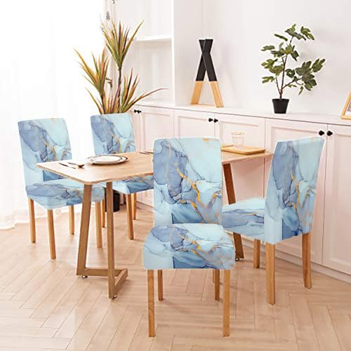 CAPSCEOLL Marble Blue Abstract Printing Dining Chair Covers Set of 4,Stretch Parsons Chair Slipcovers Universal Removable Washable Chair Seat Covers Protector for Dining Room,Kitchen,Hotel - Image 4