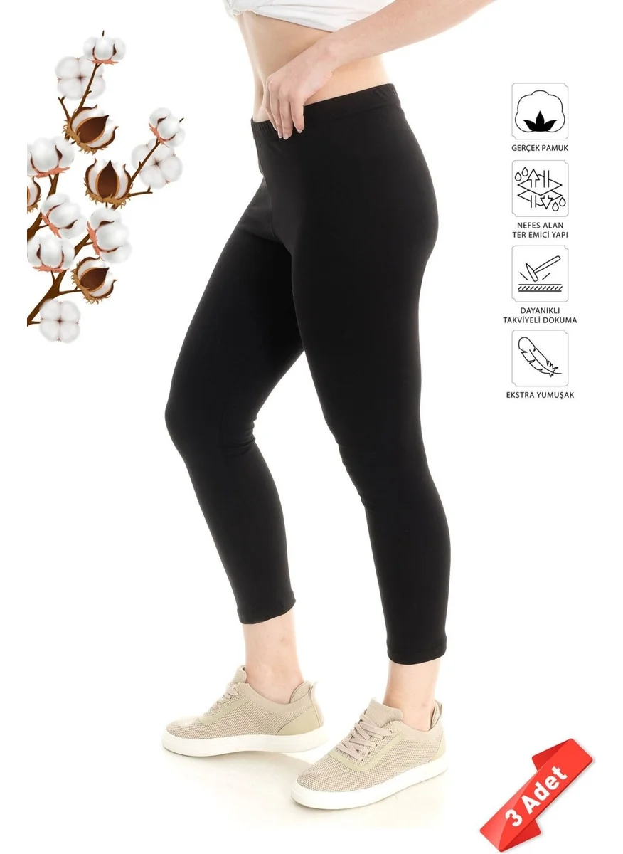 دايكو Premium Black Color Cotton High Waist Leggings 3-Pack Advantage Pack - TYT101-SYH