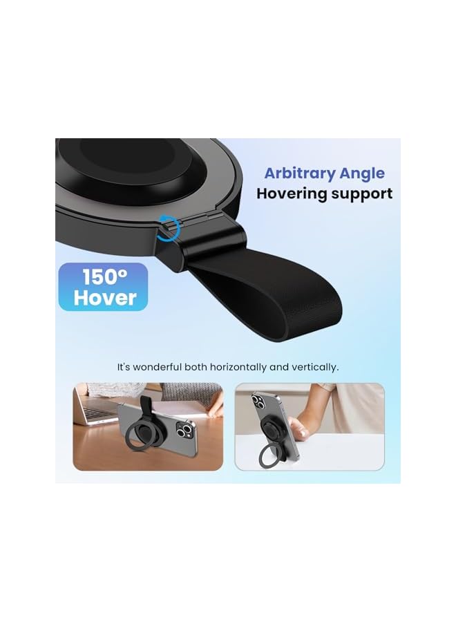S-TOP 2-in-1 Magnetic Phone Ring Holder with Wireless Charging, Supports Apple Watch Charging, Magnetic Phone Grip Ring Holder for iPhone 16/15/14/13/12 Pro Max Plus-Black - Image 2