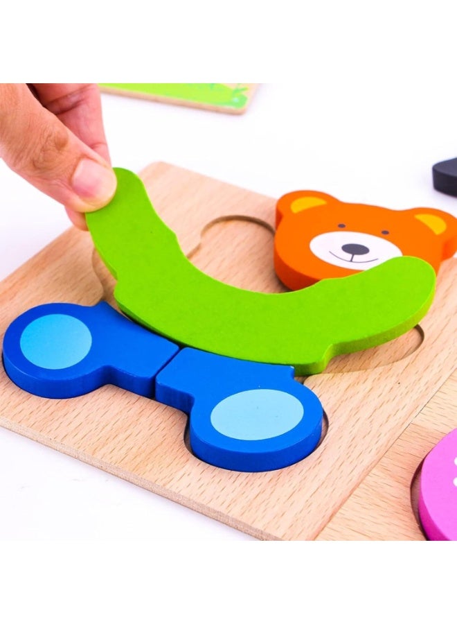 Wooden Animal Puzzles for Toddlers 1 2 3 Years Old - Educational Toys Gift for Boys & Girls with 5 Animal Patterns & 1 Car, Vibrant Colors, Durable Safe Design, Includes Gift Box for Kids Learn - Image 4