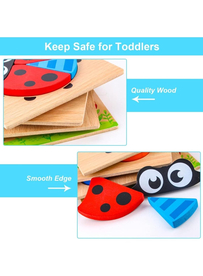 Wooden Animal Puzzles for Toddlers 1 2 3 Years Old - Educational Toys Gift for Boys & Girls with 5 Animal Patterns & 1 Car, Vibrant Colors, Durable Safe Design, Includes Gift Box for Kids Learn - Image 2