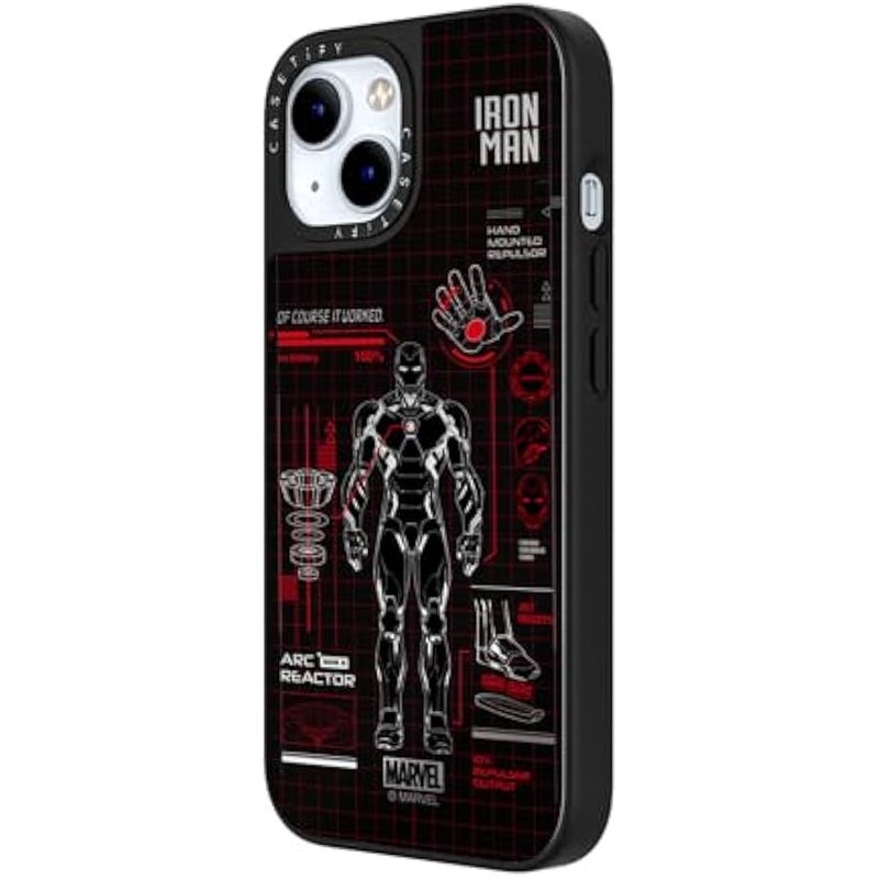Casetify Mirror iPhone 15 Case 【Iron Man Co-Lab/Reflective / 4.9ft Drop Protection/Compatible with Magsafe】 - Iron Man Blue Print Tech - Red - Silver on Black - Image 5