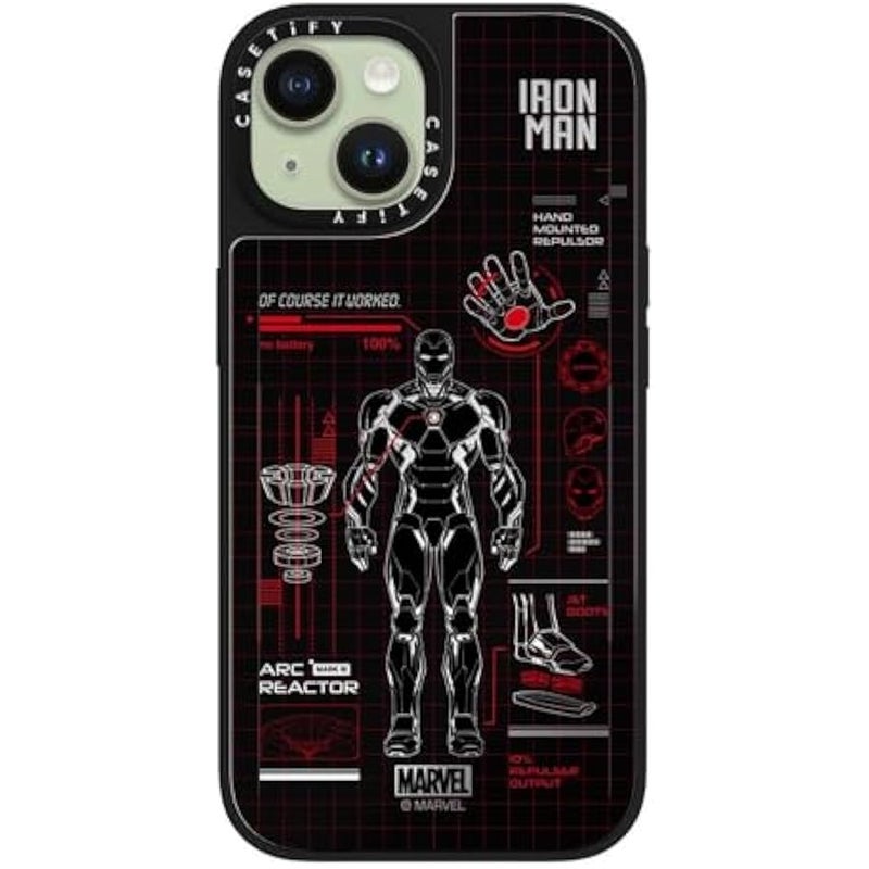 Casetify Mirror iPhone 15 Case 【Iron Man Co-Lab/Reflective / 4.9ft Drop Protection/Compatible with Magsafe】 - Iron Man Blue Print Tech - Red - Silver on Black - Image 2