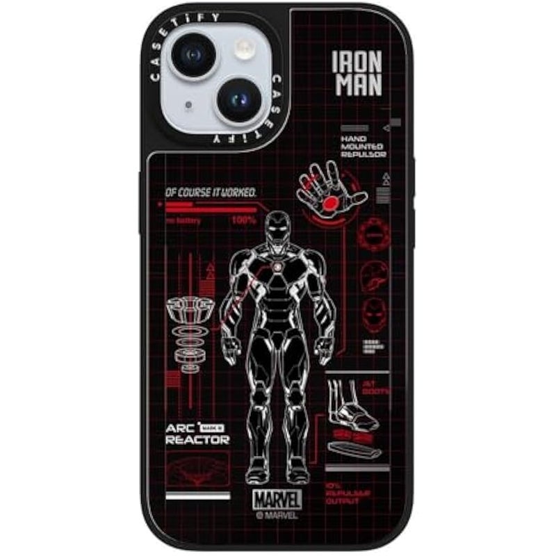 Casetify Mirror iPhone 15 Case 【Iron Man Co-Lab/Reflective / 4.9ft Drop Protection/Compatible with Magsafe】 - Iron Man Blue Print Tech - Red - Silver on Black - Image 3