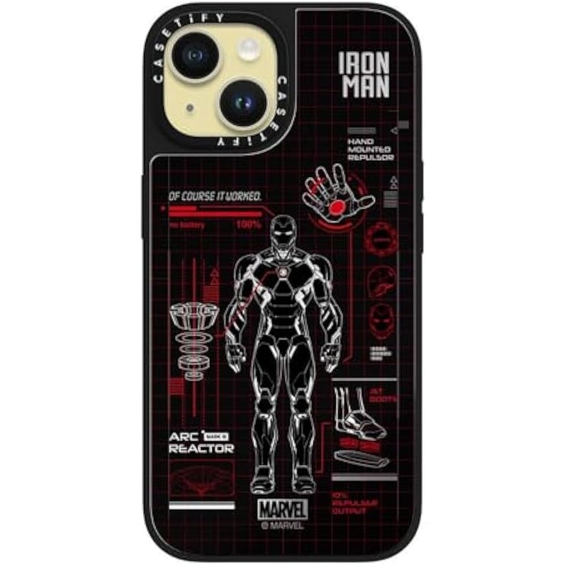 Casetify Mirror iPhone 15 Case 【Iron Man Co-Lab/Reflective / 4.9ft Drop Protection/Compatible with Magsafe】 - Iron Man Blue Print Tech - Red - Silver on Black - Image 1
