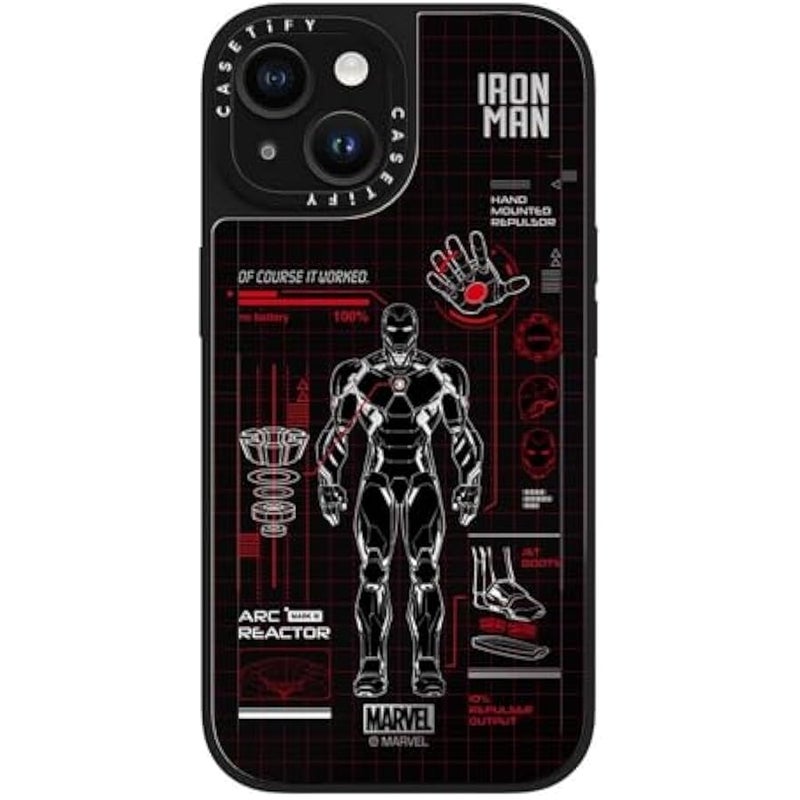 Casetify Mirror iPhone 15 Case 【Iron Man Co-Lab/Reflective / 4.9ft Drop Protection/Compatible with Magsafe】 - Iron Man Blue Print Tech - Red - Silver on Black - Image 4