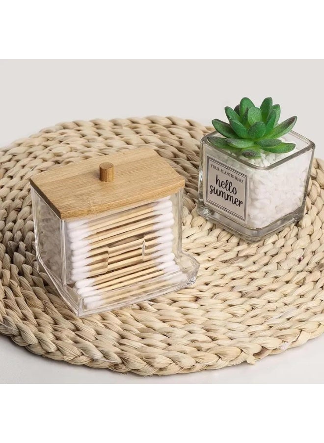 Acrylic Cotton Swab Dispenser with Natural Bamboo Lid – Q-Tip Holder and Bathroom Storage Organizer for Cotton Balls, Pads, and Swabs – Clear Vanity Jar for Bathroom, Bedroom, or Dresser - Image 4