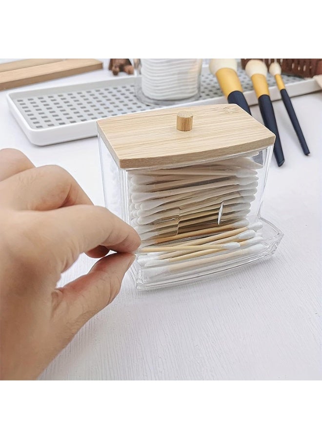 Acrylic Cotton Swab Dispenser with Natural Bamboo Lid – Q-Tip Holder and Bathroom Storage Organizer for Cotton Balls, Pads, and Swabs – Clear Vanity Jar for Bathroom, Bedroom, or Dresser - Image 5