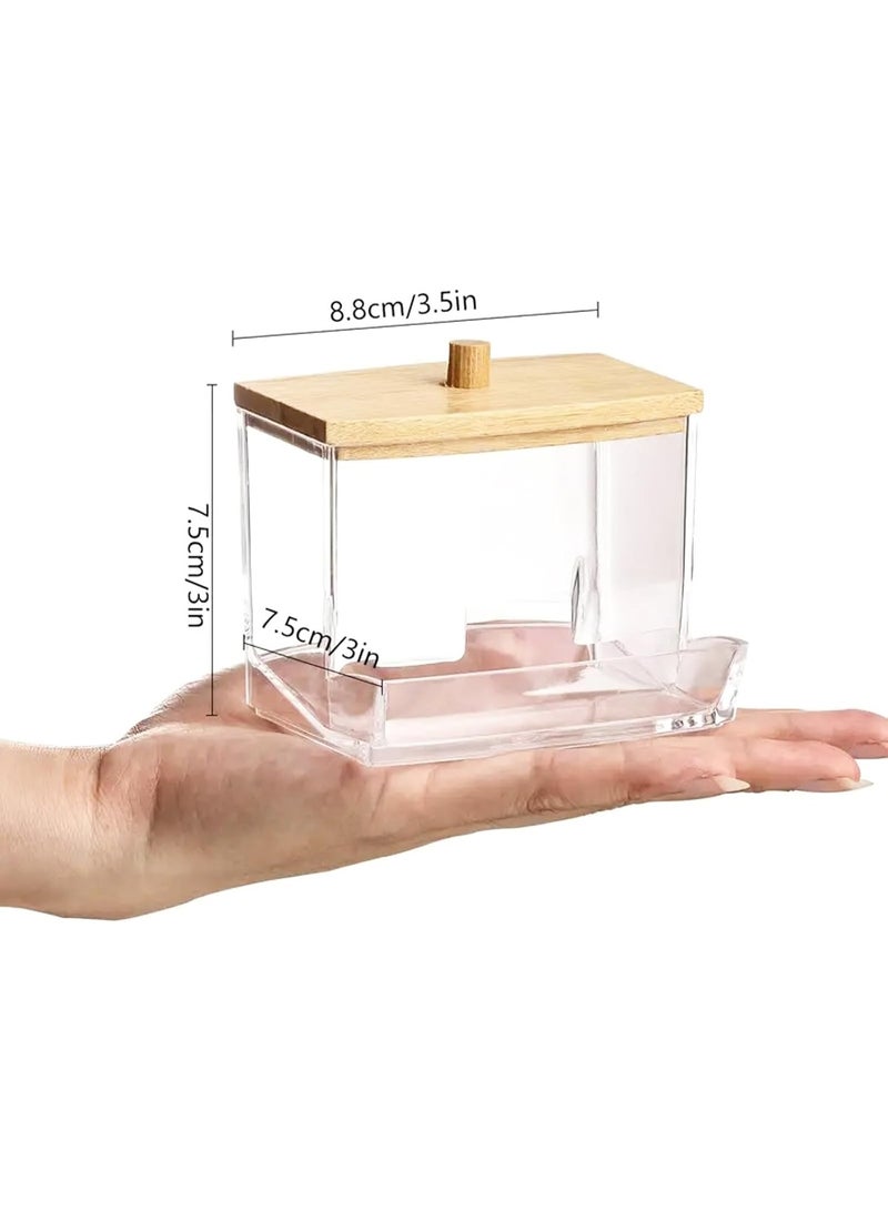 Acrylic Cotton Swab Dispenser with Natural Bamboo Lid – Q-Tip Holder and Bathroom Storage Organizer for Cotton Balls, Pads, and Swabs – Clear Vanity Jar for Bathroom, Bedroom, or Dresser - Image 2