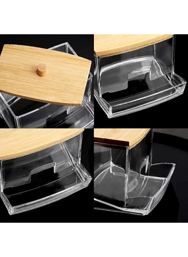 Acrylic Cotton Swab Dispenser with Natural Bamboo Lid – Q-Tip Holder and Bathroom Storage Organizer for Cotton Balls, Pads, and Swabs – Clear Vanity Jar for Bathroom, Bedroom, or Dresser - Image 3