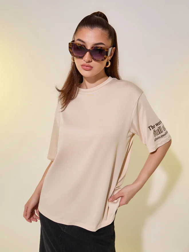 Styli Styli Round Neck Slogan Print T-Shirt