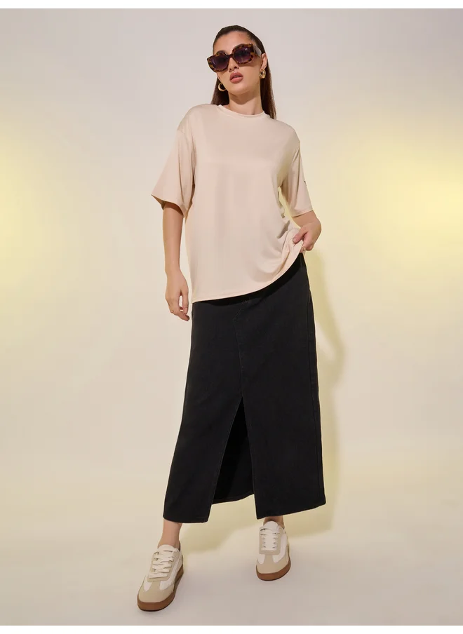 تايك تو Take Two Round Neck Slogan Print T-Shirt