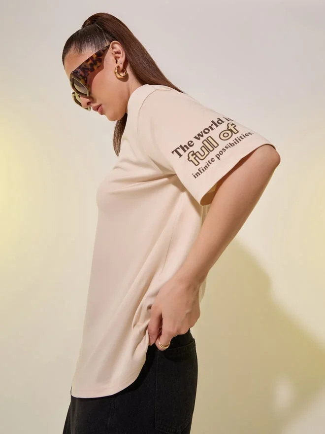 Take Two Round Neck Slogan Print T-Shirt