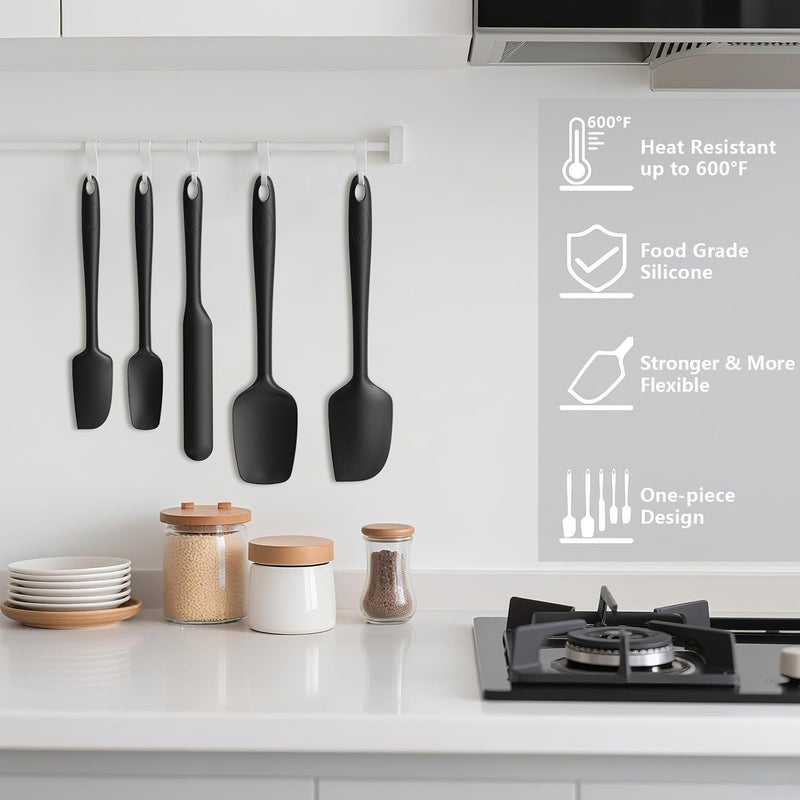 Coukre Silicone Spatula Set of 5,High Heat Resistant, Food Grade Silicone, Upgraded Extended Reinforced Handle,Dishwasher Safe, for Baking, Cooking (Pure Black, Solid color) - Image 5