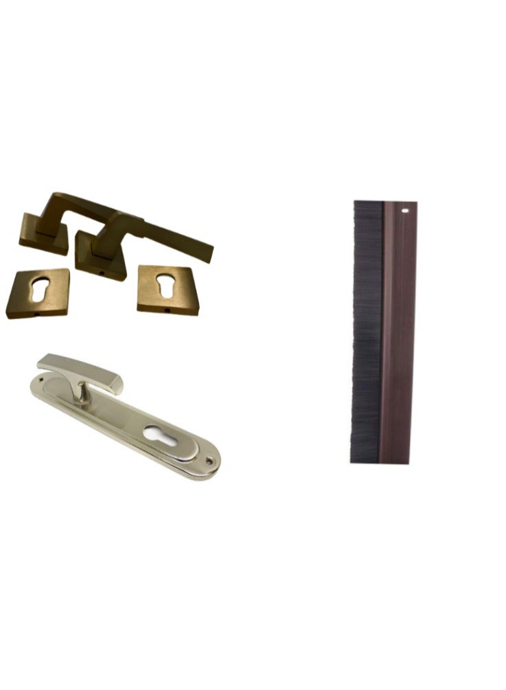 Al-Ahram matt nickel rosette handle set with Comex silver apartment door handle and antidust door brush as a gift  - Image 1