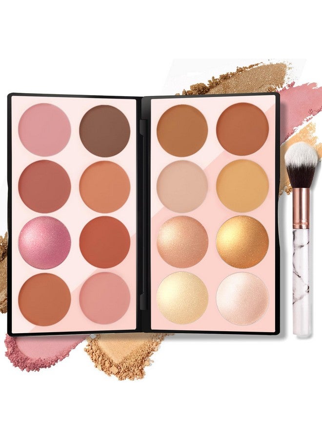 NewBang 16 Colors Blush Contour Highlighter Makeup Palette with Brush, Matte Mineral Face Blush Powder for Cheek, Bright Shimmer Illuminator Bronzer Professional Facial Beauty Makeup Blushes Set - Image 1