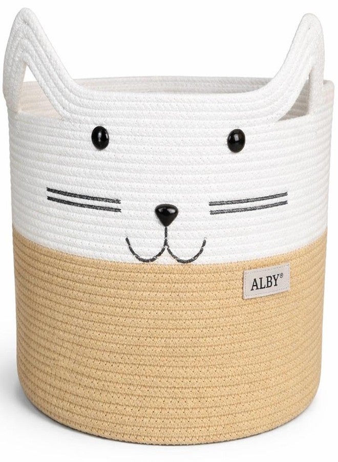 ALBY® Decor Basket, Nursery Basket for Baby Clothes, Toys, Laundry, Blanket, Cute Animal Storage Box, Large Woven Gift for Kids, Baby Showers- (WHITE & BROWN, 15.7" W x 11.8" H) - Image 1