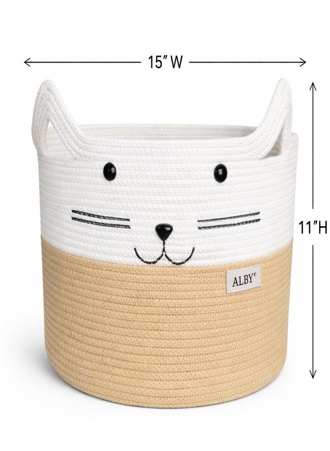 ALBY® Decor Basket, Nursery Basket for Baby Clothes, Toys, Laundry, Blanket, Cute Animal Storage Box, Large Woven Gift for Kids, Baby Showers- (WHITE & BROWN, 15.7" W x 11.8" H) - Image 3