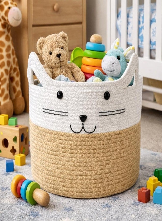 ALBY® Decor Basket, Nursery Basket for Baby Clothes, Toys, Laundry, Blanket, Cute Animal Storage Box, Large Woven Gift for Kids, Baby Showers- (WHITE & BROWN, 15.7" W x 11.8" H) - Image 2