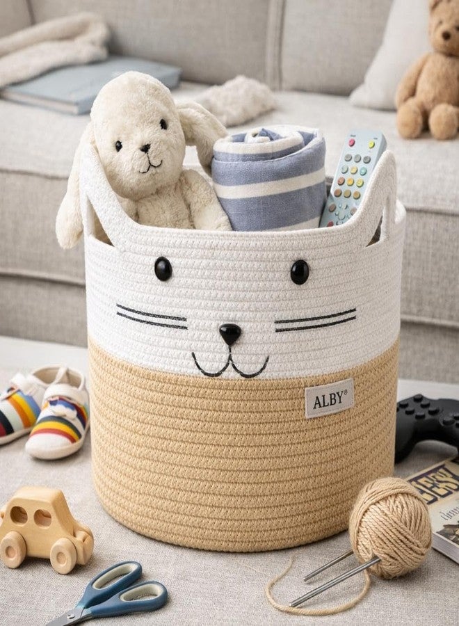 ALBY® Decor Basket, Nursery Basket for Baby Clothes, Toys, Laundry, Blanket, Cute Animal Storage Box, Large Woven Gift for Kids, Baby Showers- (WHITE & BROWN, 15.7" W x 11.8" H) - Image 4