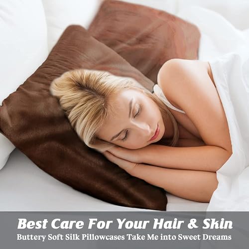 Rylan Pillow Cover RYLAN Satin Silk Pillow Cover for Hair and Skin 2 Piece with 3 Piece |Silk Pillow Covers with Envelope Closure end Design|Silk Pillow Cases 600 TC (Brown) - Image 5