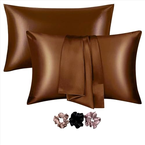 Rylan Pillow Cover RYLAN Satin Silk Pillow Cover for Hair and Skin 2 Piece with 3 Piece |Silk Pillow Covers with Envelope Closure end Design|Silk Pillow Cases 600 TC (Brown) - Image 1