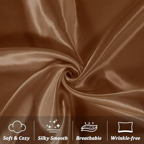 Rylan Pillow Cover RYLAN Satin Silk Pillow Cover for Hair and Skin 2 Piece with 3 Piece |Silk Pillow Covers with Envelope Closure end Design|Silk Pillow Cases 600 TC (Brown) - Image 3