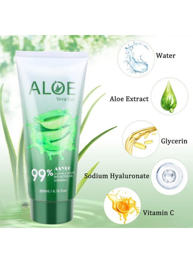 ASYBO 200x2 ML Aloe Vera Gel – 99% Organic Pure Aloe Vera Hydrating Face & Body Moisturizer, Natural Aloe Cream for Dry Skin, Sunburn, Acne, Soothing & Moisturizing - Image 1