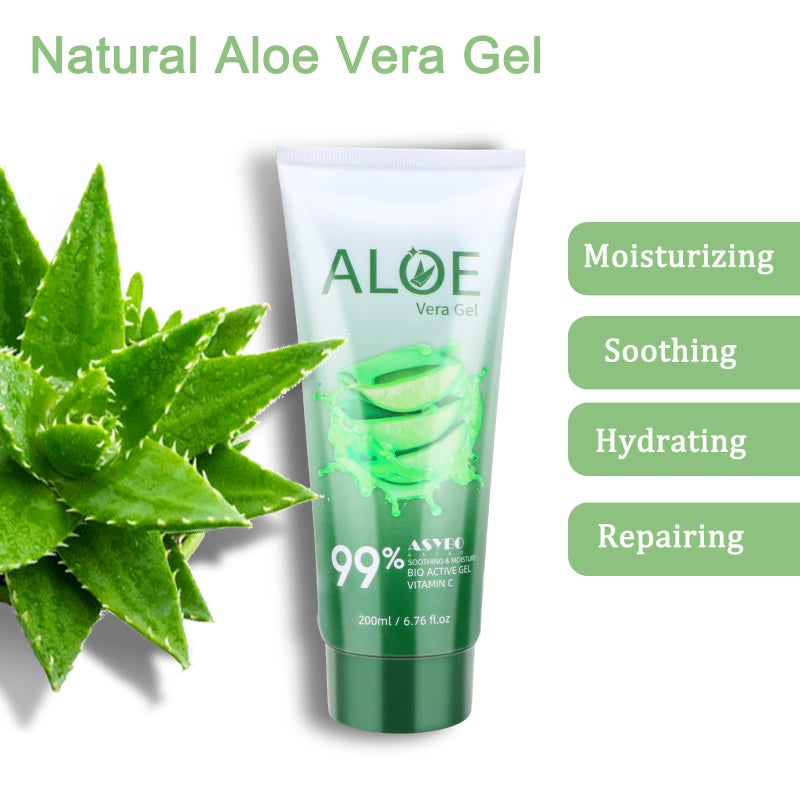 ASYBO 200x2 ML Aloe Vera Gel â€“ 99% Organic Pure Aloe Vera Hydrating Face & Body Moisturizer, Natural Aloe Cream for Dry Skin, Sunburn, Acne, Soothing & Moisturizing - Image 3