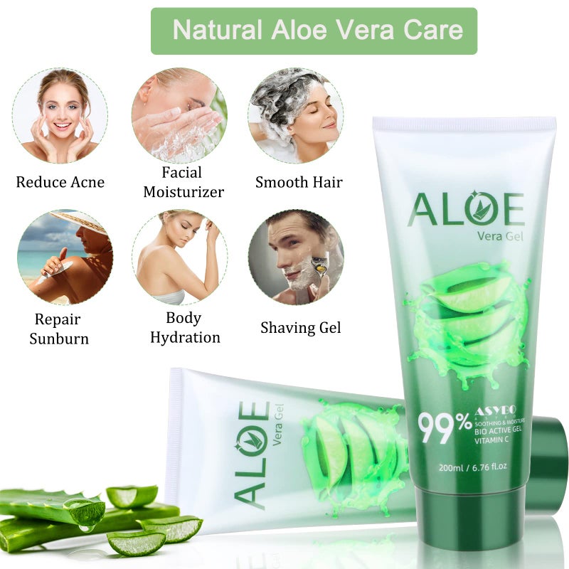 ASYBO 200x2 ML Aloe Vera Gel â€“ 99% Organic Pure Aloe Vera Hydrating Face & Body Moisturizer, Natural Aloe Cream for Dry Skin, Sunburn, Acne, Soothing & Moisturizing - Image 5