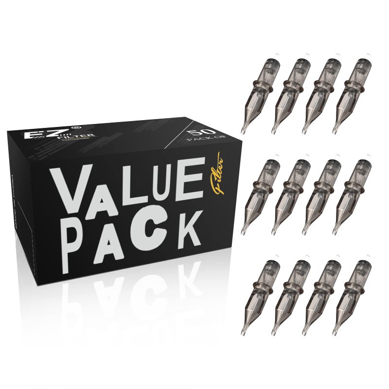 EZ 50Pcs Tattoo Mixed Cartridge Needles 12 Standard Round Shader Assorted 3RS 5RS 7RS 9RS 11RS for Rotary Tattoo Machine Supply