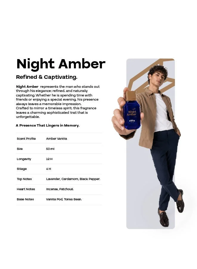 Stera Perfume NIGHT AMBER Perfume For Men | Eau De Parfum - 50ml | Long Lasting Amber Vanilla Scent | Premium Quality Travel Size Men's Fragrance