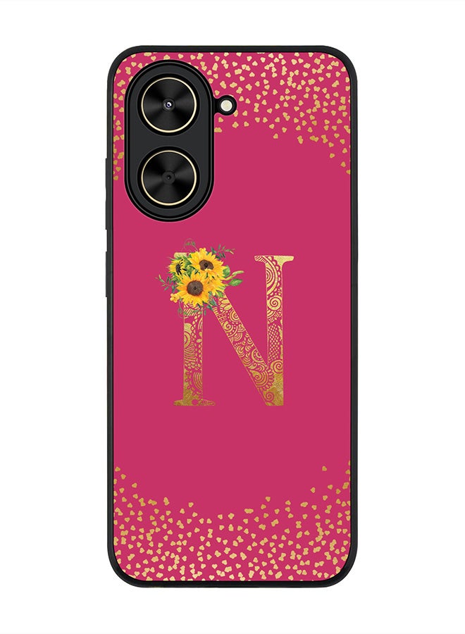 Stylizedd For Xiaomi Poco C71 / Redmi A5 4G Case,Slim fit Camera Protection, Shockproof Thin Phone cover  - Custom Floral Monogram - N ( Deep Pink )