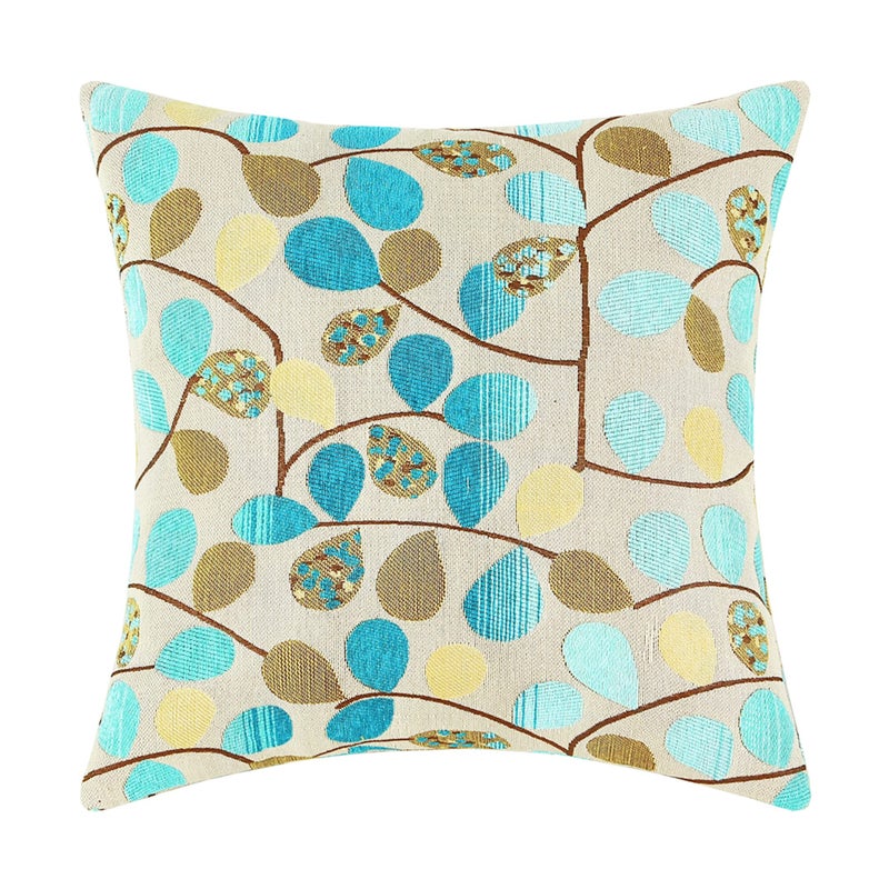 CaliTime CaliTime Throw Pillow Covers Luxury Chenille Cute Leaves Decorative Cushion Case Shell for Couch Sofa Home 18 X 18 Inches Ecru Teal  - Image 1