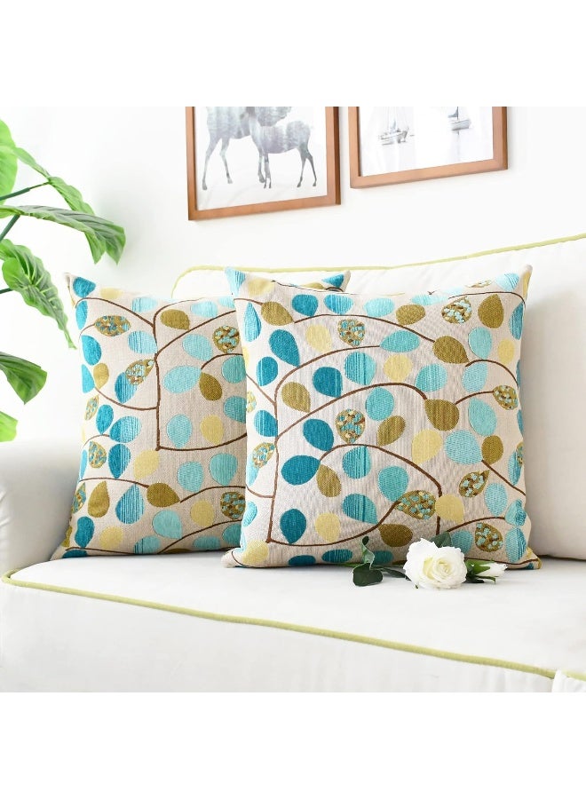 CaliTime CaliTime Throw Pillow Covers Luxury Chenille Cute Leaves Decorative Cushion Case Shell for Couch Sofa Home 18 X 18 Inches Ecru Teal  - Image 3