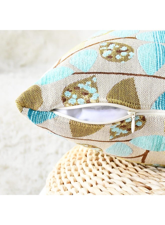 CaliTime CaliTime Throw Pillow Covers Luxury Chenille Cute Leaves Decorative Cushion Case Shell for Couch Sofa Home 18 X 18 Inches Ecru Teal  - Image 4