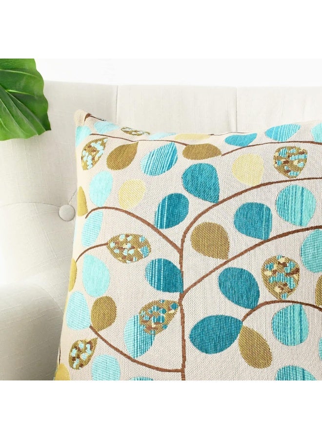 CaliTime CaliTime Throw Pillow Covers Luxury Chenille Cute Leaves Decorative Cushion Case Shell for Couch Sofa Home 18 X 18 Inches Ecru Teal  - Image 2