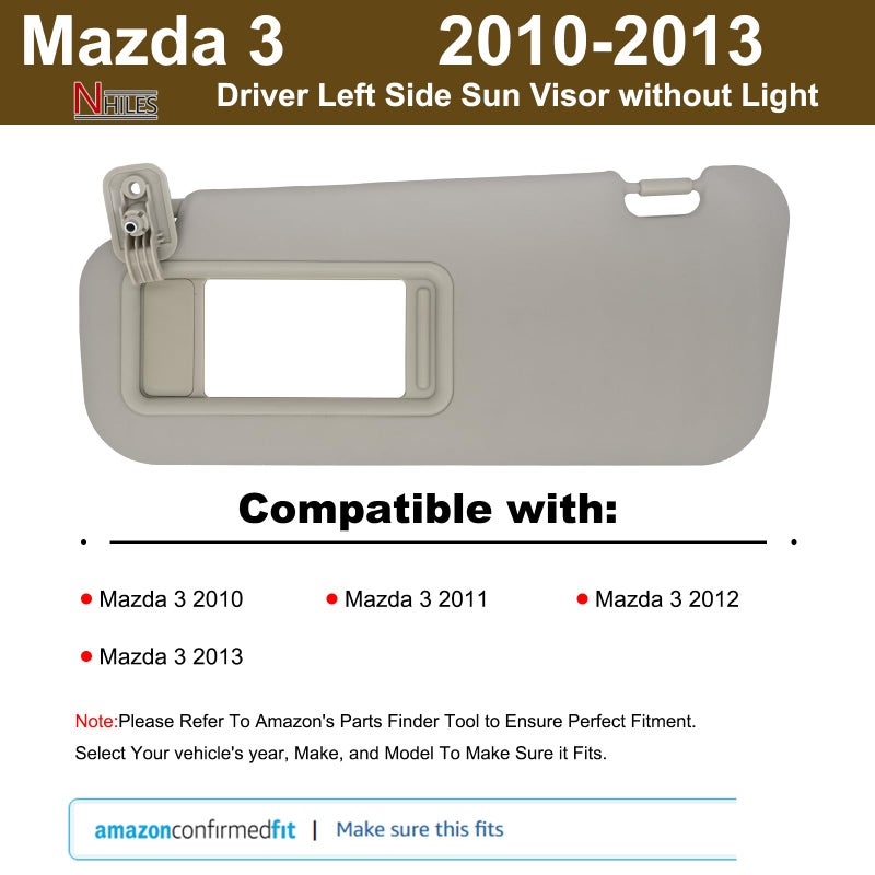 NHILES غطاء الشمس الجانبي الأيسر متوافق مع مازدا 3 2010 2011 2012 2013 BBM2-69-320C-75 BBM3-69-320C-75 بدون ضوء بيج فاتح - Image 2