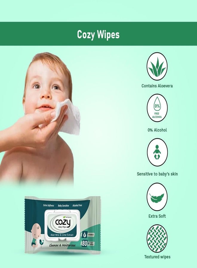 Cozy Baby Wipes, Red Alcohol free, soft and strong, aloe vera and lime extract, vitamin E, Extra softness, baby sensitive, alcohol free, 15 cm x 20 cm (80 Count (Pack of 1) - Image 2