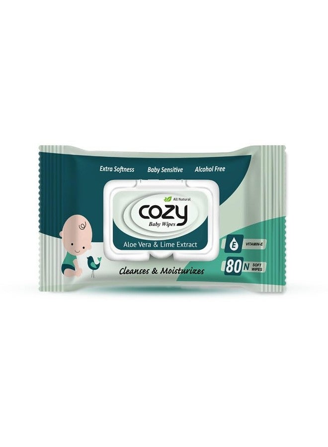 Cozy Baby Wipes, Red Alcohol free, soft and strong, aloe vera and lime extract, vitamin E, Extra softness, baby sensitive, alcohol free, 15 cm x 20 cm (80 Count (Pack of 1) - Image 1