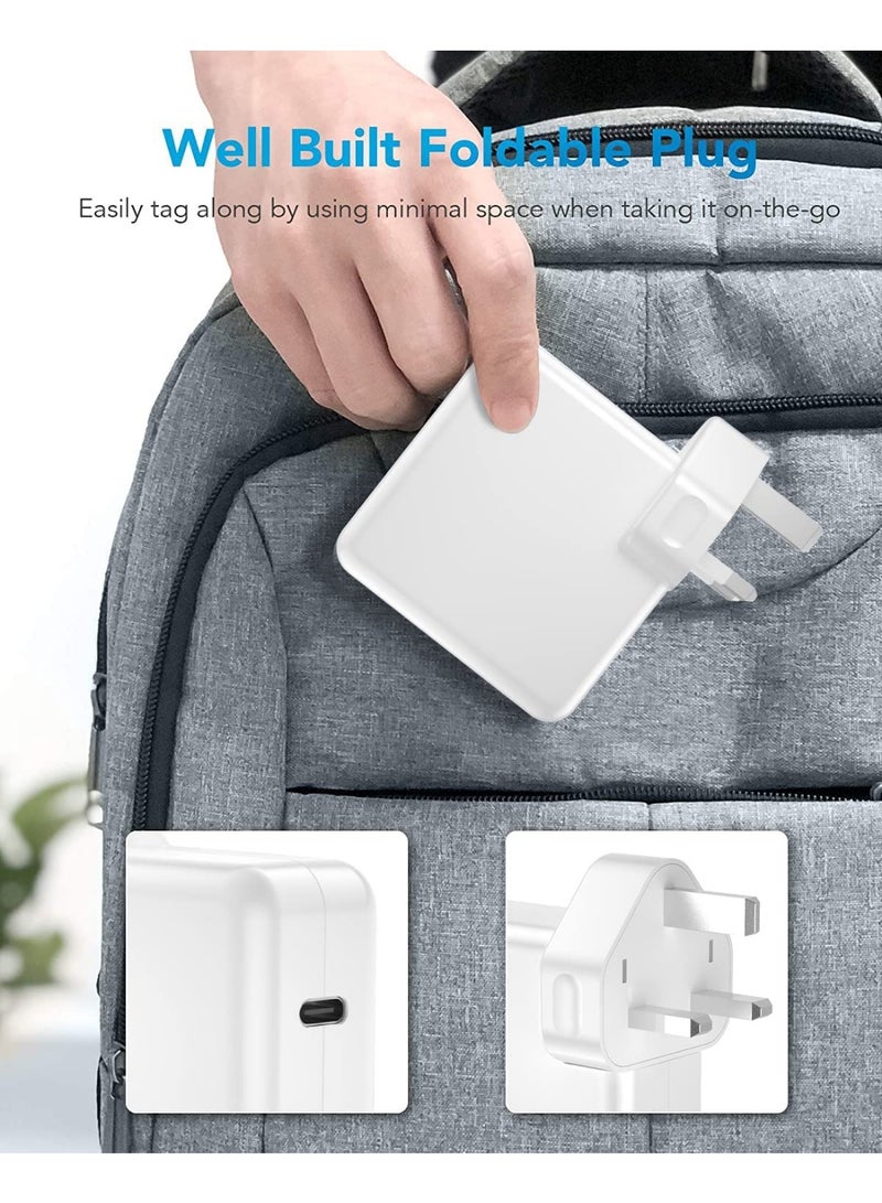 جالاكسي جودز شاحن USB-C PD بقدرة 96 واط للشحن السريع مع قابس بريطاني وكابل USB-C بطول 1 متر متوافق مع ماك بوك وديل XPS وHP Spectre ولينوفو وهواوي والأجهزة الداعمة لمنفذ USB-C - Image 4