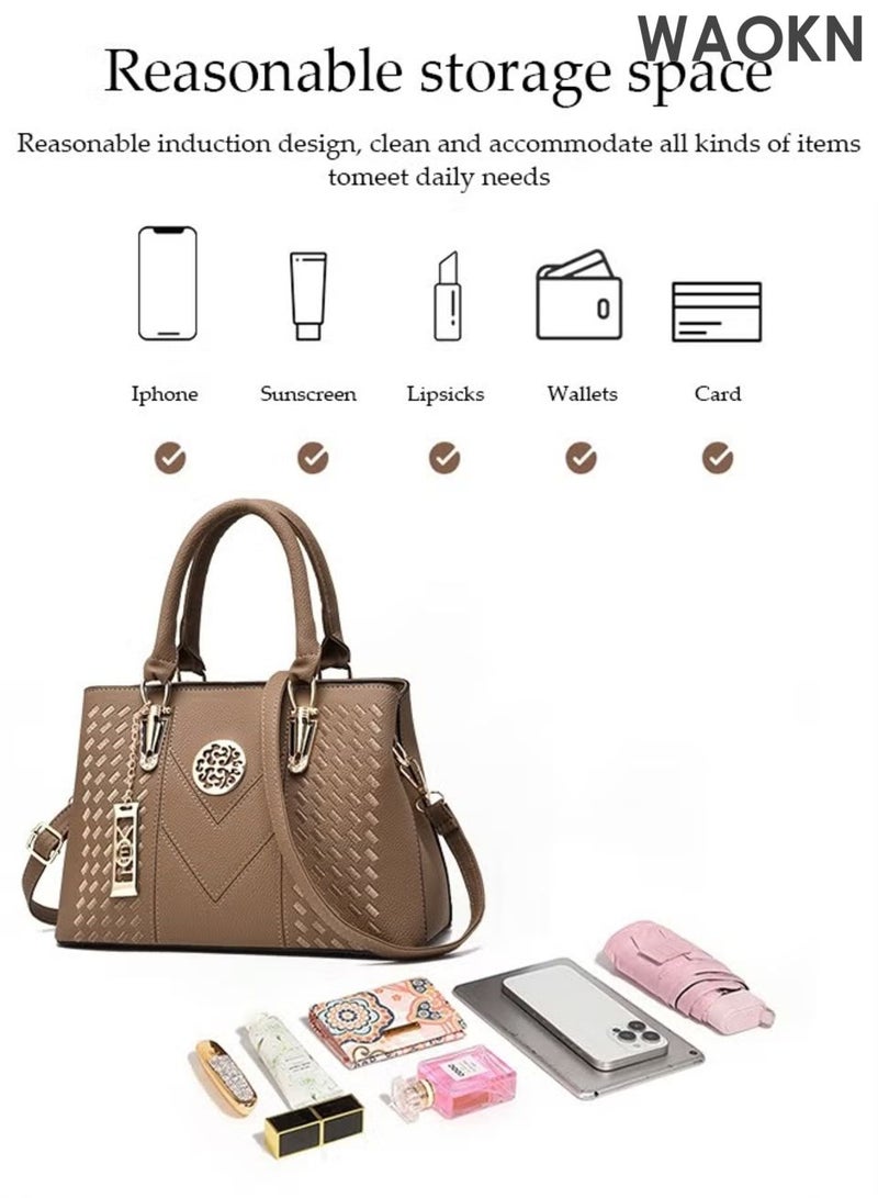 دبليو أيه أو كي أن حقيبة يد نسائية أنيقة مطرزة، حقيبة كتف، ذات سعة كبيرة، حقيبة مراسلة، مناسبة للتنقلات اليومية والعمل، مزودة بأحزمة كتف قابلة للتعديل، وجيوب تخزين متعددة لتلبية احتياجات السفر اليومية، مناسبة للجنسين، لون كاكي. - Image 3