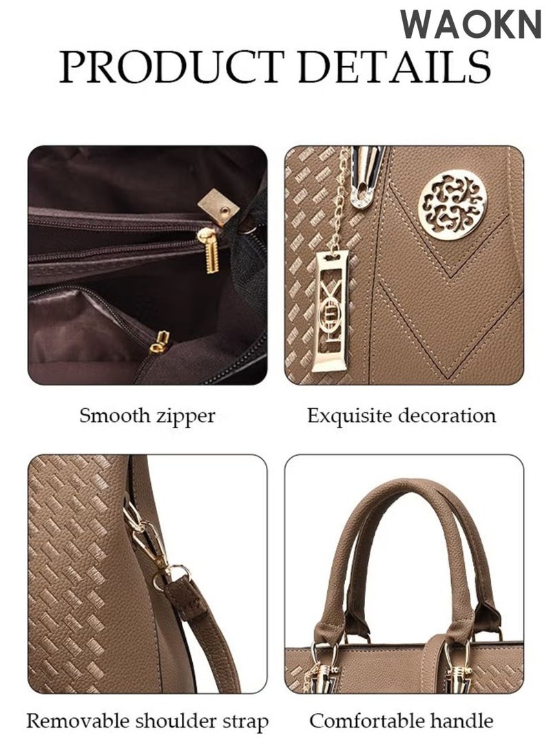 دبليو أيه أو كي أن حقيبة يد نسائية أنيقة مطرزة، حقيبة كتف، ذات سعة كبيرة، حقيبة مراسلة، مناسبة للتنقلات اليومية والعمل، مزودة بأحزمة كتف قابلة للتعديل، وجيوب تخزين متعددة لتلبية احتياجات السفر اليومية، مناسبة للجنسين، لون كاكي. - Image 4