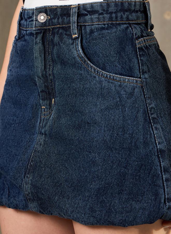 SASSAFRAS Women Blue Washed Balloon Hem Denim Mini Skirt - Image 4